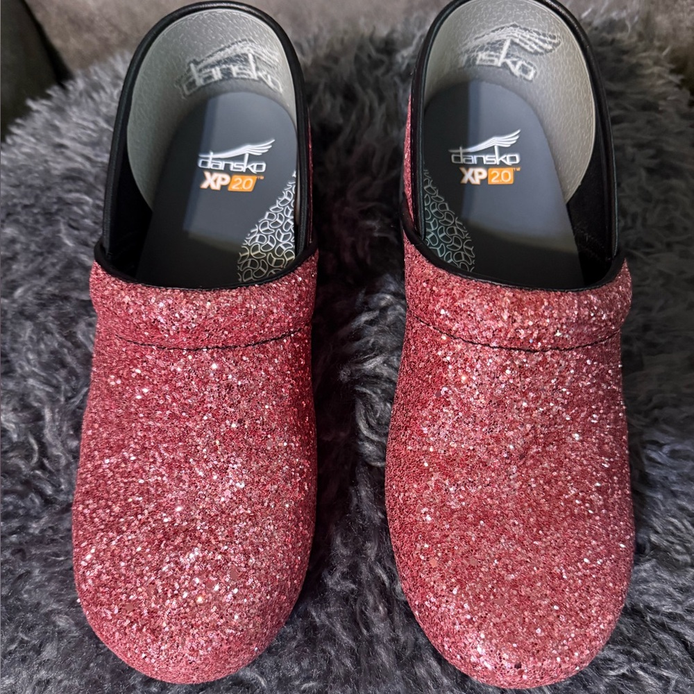 Dansko Glittery Pink Clogs